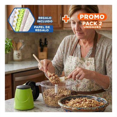 PACK2 PROCESADOR COMPACTO DE ALIMENTOS 2L VERDE MODERNO PARA COCINA Y+PAPEL REGALO - 1