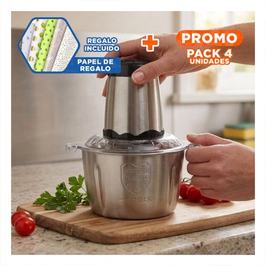 PACK4 MEZCLADOR MULTIFUNCIONAL 3L PLATEADO DE ALTA CALIDAD PARA RECETAS Y+PAPEL REGALO - 1
