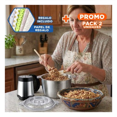 PACK2 PROCESADOR MULTIFUNCIONAL 3L PLATEADO POTENTE Y MODERNO PARA COCINA Y+PAPEL REGALO - 1