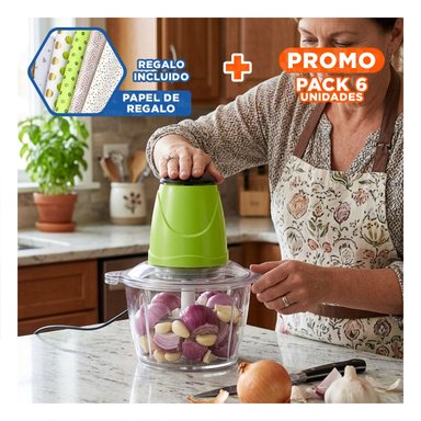 PACK6 TRITURADOR DOMESTICO DE ALIMENTOS 2L VERDE ELECTRICO Y DURADERO Y+PAPEL REGALO - 1