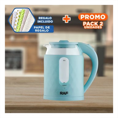 PACK2 TETERA ELECTRICA VIDRIO MODERNA Y RAPIDA 2L PARA PREPARAR TE COLOR CELESTE Y+PAPEL REGALO - 1