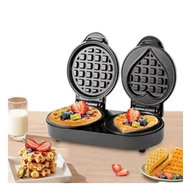 PACK2 MINI WAFLERA DOBLE CIRCULAR Y CORAZON COLOR NEGRO CON PLACAS ANTIADHERENTES - 2