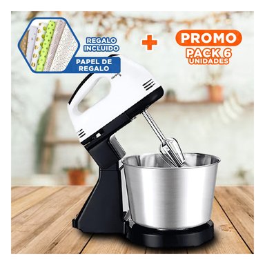 PACK6 BATIDORA COMPACTA PEDESTAL CON TAZON BLANCO 2L PARA COCINA Y REPOSTERIA Y+PAPEL REGALO - 1