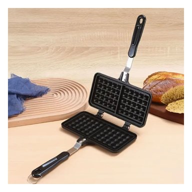HORNO PORTATIL WAFLERA DOBLE CON MANGO LARGO CLASICO NEGRO PARA POSTRES Y+PAPEL REGALO - 2