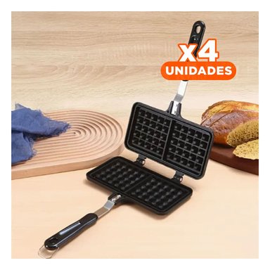 PACK4 HORNO COMPACTO WAFLERA DOBLE CON MANGO LARGO COLOR NEGRO PARA USO FAMILIAR - 1
