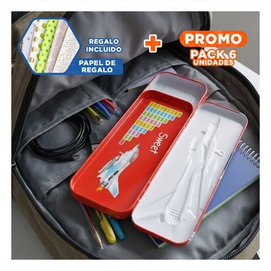 PACK6 ORGANIZADOR ESCOLAR METALICO ROJO CON DISEÑO FUNCIONAL Y PRACTICO Y+PAPEL REGALO - 1