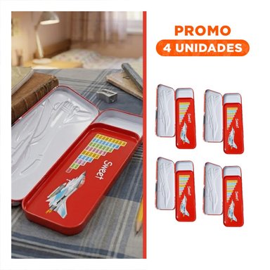 PACK4 LAPICERA ESCOLAR ROJA CON COMPARTIMENTOS Y ACABADO MODERNO Y+REGALO STICKER - 1
