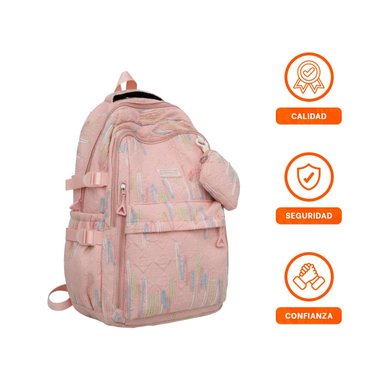 MALETIN JUVENIL RAYAS COLORIDAS ROSADO PARA COLEGIO DIARIO - 3