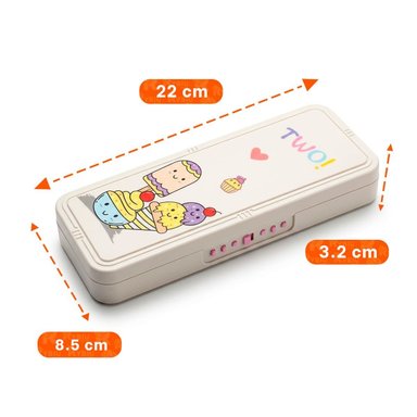 LAPICERA ESCOLAR BEIGE CON DOBLE NIVEL Y CLAVE DISENO HELADOS Y+REGALO STICKER - 4