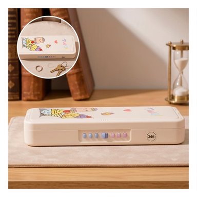 LAPICERA ESCOLAR BEIGE CON DOBLE NIVEL Y CLAVE DISENO HELADOS Y+REGALO STICKER - 5