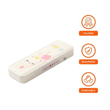 NECESER INFANTIL CON CLAVE 2 NIVELES GATO CON FLOR BEIGE FUNCIONAL - 3