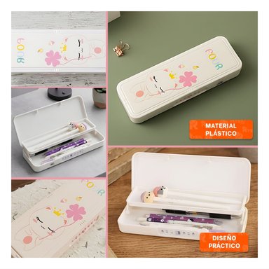 NECESER INFANTIL CON CLAVE 2 NIVELES GATO CON FLOR BEIGE FUNCIONAL - 5