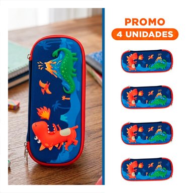 PACK4 ACCESORIO COMPACTO DINOS AZUL ALTO RELIEVE PARA USO ESCOLAR Y+REGALO STICKER - 1