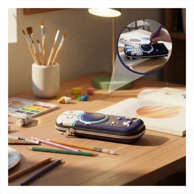 PACK6 FUNDA ESCOLAR ASTRONAUTA HAPPY AZUL ALTO RELIEVE CON CIERRE SEGURO Y+REGALO STICKER - 3