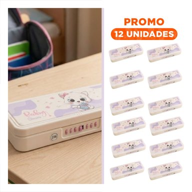 PACK12 CARTUCHERA CON SISTEMA DE CLAVE 2 NIVELES GATO BEIGE Y+REGALO STICKER - 1