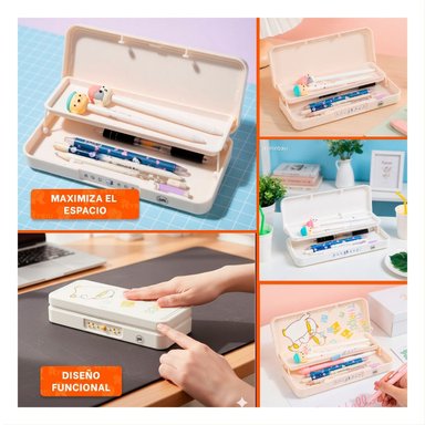 PACK4 COMPARTIMENTO ESCOLAR BEIGE CON CLAVE 2 NIVELES DISENO PATO Y+REGALO STICKER - 2