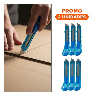PACK2 NAVAJA ESCOLAR 15CM AZUL TRANSPARENTE SET 3 UNIDADES OFICINA - 1