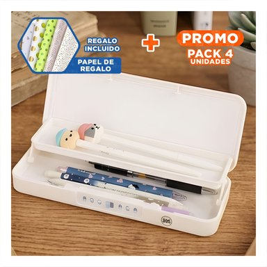 PACK4 NECESER JUVENIL VACA BEIGE CON CLAVE 2 NIVELES SEGURO Y+PAPEL REGALO - 1