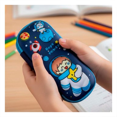 PACK2 BOLSO COMPACTO ASTRONAUTA FELIZ AZUL ALTO RELIEVE PARA GUARDAR UTILES - 5