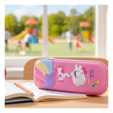 PACK12 FUNDA COMPACTA JIRAFA ROSADO ALTO RELIEVE PARA GUARDAR UTILES Y+PAPEL REGALO - 3