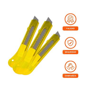 CUTER ESCOLAR 15CM AMARILLO TRANSPARENTE SET 3 UNIDADES PRACTICO Y+LIGAS REGALO - 3