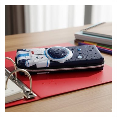 ESTUCHE MODERNO ASTRONAUTA HAPPY AZUL ALTO RELIEVE CON ESPACIO AMPLIO INTERNO Y+LIGAS REGALO - 2