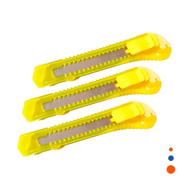 PACK4 CUCHILLA PARA OFICINA 15CM AMARILLO TRANSPARENTE SET 3 UNIDADES Y+PAPEL REGALO - 3
