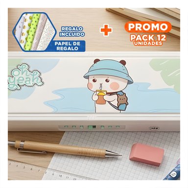 PACK12 ACCESORIO INFANTIL BEIGE CON CLAVE 2 NIVELES OSO CON GORRA PARA CLASES Y+PAPEL REGALO - 1