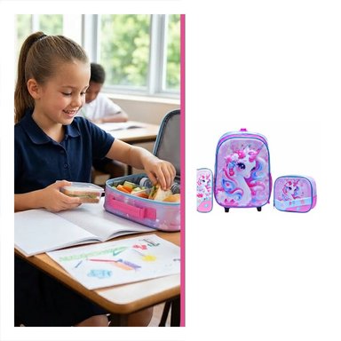 PACK6 BOLSO PACK ROSADO DE UNICORNIO CON LONCHERA Y CARTUCHERA ESCOLAR Y+REGALO STICKER - 2