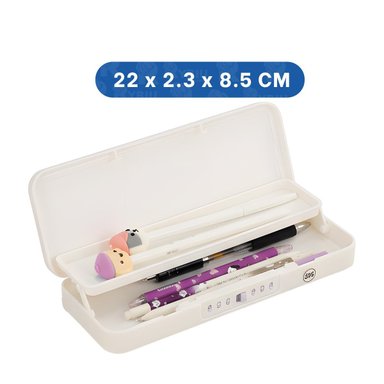 PACK12 ESTUCHE KAWAII CON CLAVE 2 NIVELES GATO CON FLOR BEIGE PARA COLEGIO Y+PAPEL REGALO - 4