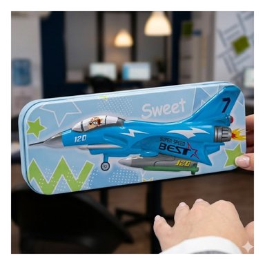 PACK6 ESTUCHE RESISTENTE CELESTE METALICO CON SEPARADOR PARA UTILES Y+REGALO STICKER - 3