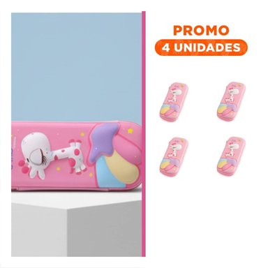PACK4 ACCESORIO COMPACTO JIRAFA ROSADO ALTO RELIEVE PARA USO ESCOLAR Y+REGALO STICKER - 1