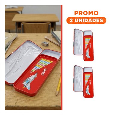 PACK2 ESTUCHE BLANCO DE METAL CON COMPARTIMENTO INTERNO PARA ESCRITORIO - 1