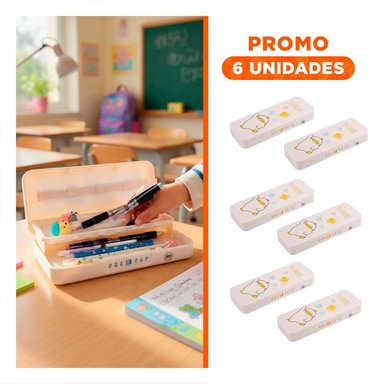 PACK6 CARTUCHERA CON CLAVE Y DOBLE NIVEL DISENO PATO BEIGE - 1