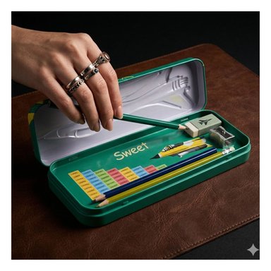PACK6 ESTUCHE RESISTENTE VERDE METALICO CON SEPARADOR PARA UTILES Y+REGALO STICKER - 3