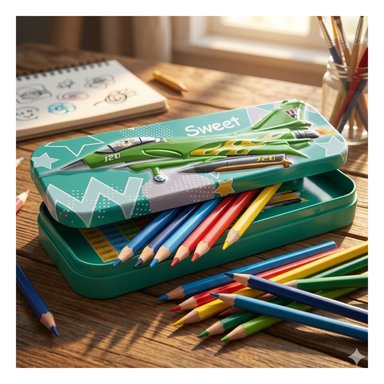 PACK6 ESTUCHE RESISTENTE VERDE METALICO CON SEPARADOR PARA UTILES Y+REGALO STICKER - 5