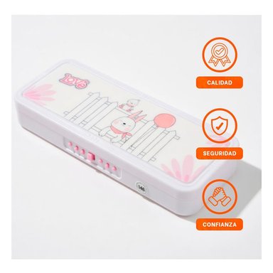 ESTUCHE PRACTICO CONEJO Y REJAS BEIGE CON CLAVE 2 NIVELES - 3