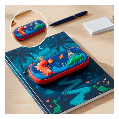 PACK4 ACCESORIO ESCOLAR DINOS AZUL ALTO RELIEVE CON CIERRE SEGURO DIARIO - 5