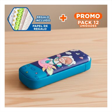 PACK12 FUNDA COMPACTA ASTRONAUTA FELIZ AZUL ALTO RELIEVE PARA GUARDAR UTILES Y+PAPEL REGALO - 1