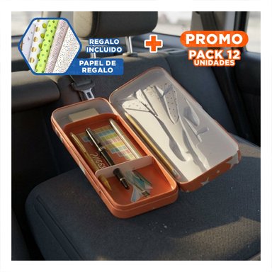 PACK12 LAPICERA ORGANIZADOR ESCOLAR BLANCO DE METAL CON SEPARADOR Y+PAPEL REGALO - 1