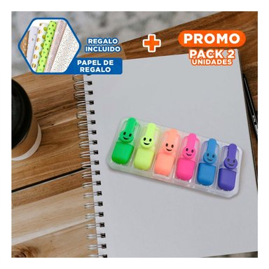 PACK2 COLOR NEON CARITAS 6 COLORES SET ESCOLAR PERU LUMINOSO Y+PAPEL REGALO - 1