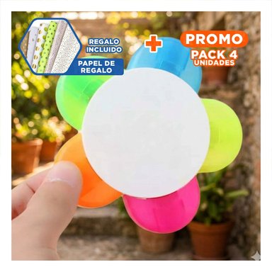 PACK4 PLUMON COLORIDO EN FORMA DE FLOR PARA OFICINA Y+PAPEL REGALO - 1