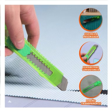 PACK4 CUTER PARA OFICINA 15CM VERDE TRANSPARENTE SET 3 UNIDADES - 3