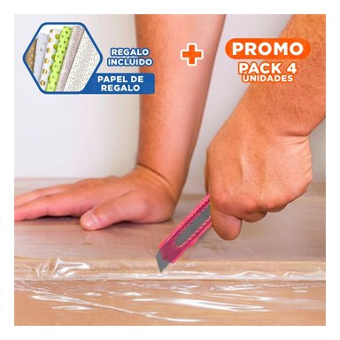 PACK4 CUCHILLA PARA OFICINA 15CM ROSADO TRANSPARENTE SET 3 UNIDADES Y+PAPEL REGALO - 1