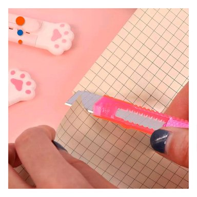 PACK2 NAVAJA ESCOLAR 15CM ROSADO TRANSPARENTE SET 3 UNIDADES OFICINA - 2