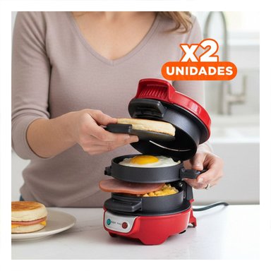 PACK2 GRILL ANTIADHERENTE DOBLE CARA PARA SANDWICH Y HAMBURGUESAS ROJO Y+REGALO STICKER - 1