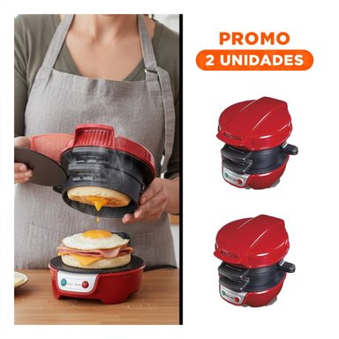 PACK2 PRENSA ANTIADHERENTE DOBLE CARA PARA SANDWICH Y HAMBURGUESAS ROJO - 1