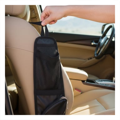 BOLSA COMPACTA ORGANIZADORA DE ASIENTO DE AUTO NEGRO CON AJUSTE Y+PAPEL REGALO - 5