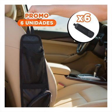 PACK6 PANEL ORGANIZADOR DE ASIENTO DE AUTO NEGRO CON BOLSILLOS MULTIPLES Y+REGALO STICKER - 1