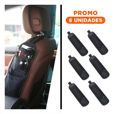 PACK6 ESTUCHE LATERAL PARA ASIENTO DE AUTO NEGRO CON GRAN CAPACIDAD - 1